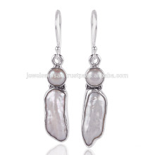 100%925 Sterling Silver Earring with Pearl and Biwa Pearl